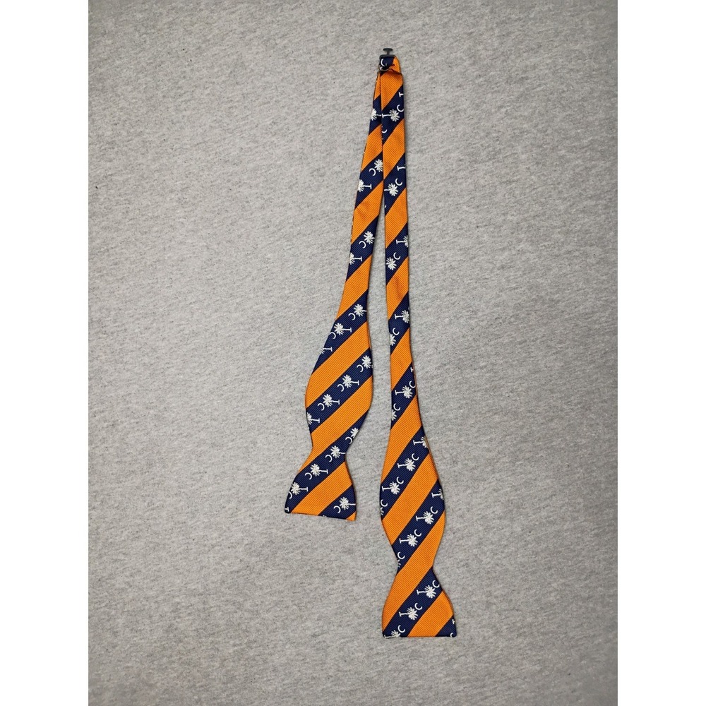 BG&C Mens South Carolina Palmetto Crescent Moon Bow Tie Orange Navy Stripe - Picture 1 of 5